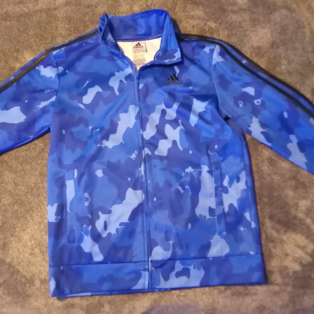 Adidas Blue/Black Camo Boys Tricot Track Jacket Size 14/16